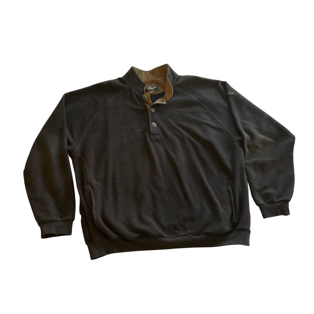Straight‎ Down Fleece Pullover Mens XL Brown Quarter Button Collar Made USA